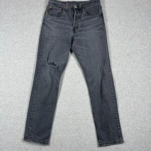 Levis Premium Jeans Womens 26x28 (Fit 27x27) Black 501 Button Fly Straight Denim
